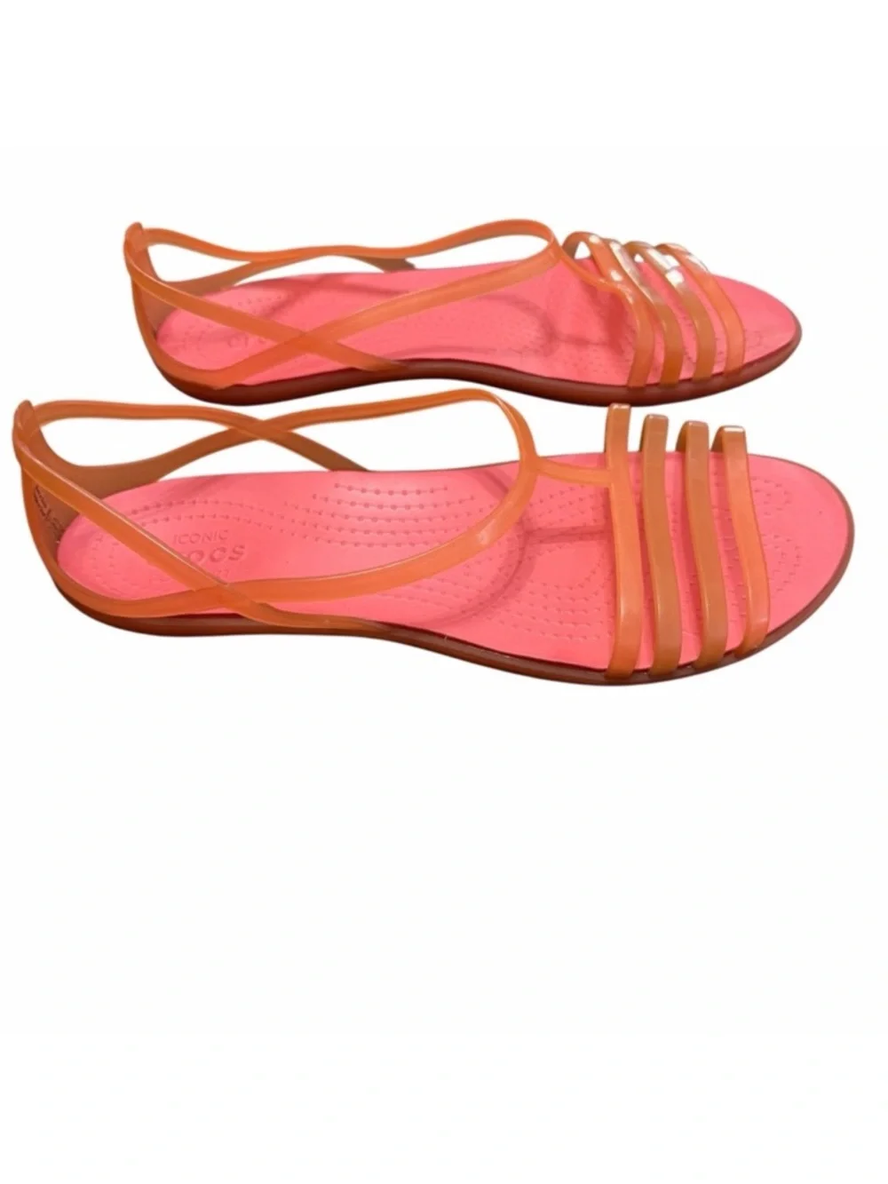 Crocs Isabella Jelly Sandals Women's Size 11 - Coral / Orange Strappy T-Bar